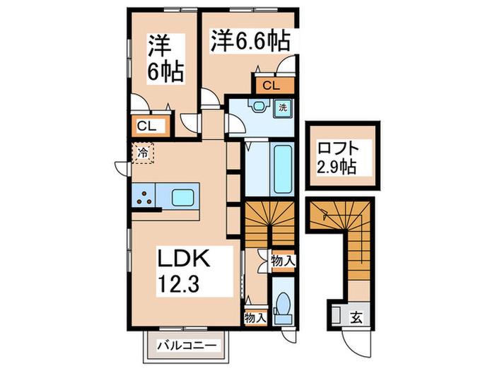 ラ・メゾン・フルーリ(2LDK/2階)の間取り写真