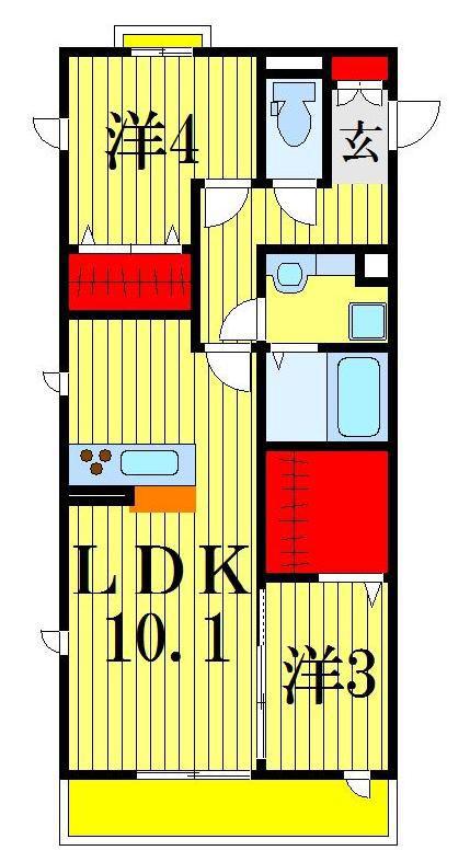 京成押上線 京成立石駅 徒歩10分 3階建 築11年(2LDK/2階)の間取り写真