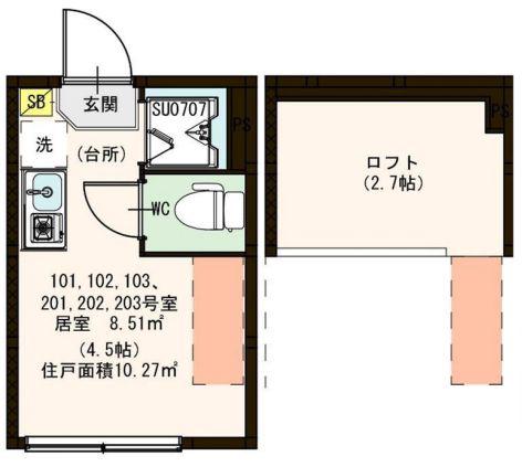 ハーモニーテラス根岸III(ワンルーム/2階)の間取り写真