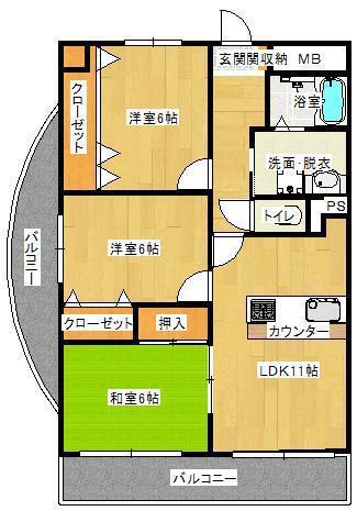 スカイヒルズ小月駅前(3LDK/6階)の間取り写真