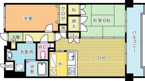 ハイネス若園(2LDK/6階)の間取り写真