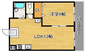 ロイヤル加美北(1LDK/2階)の間取り写真