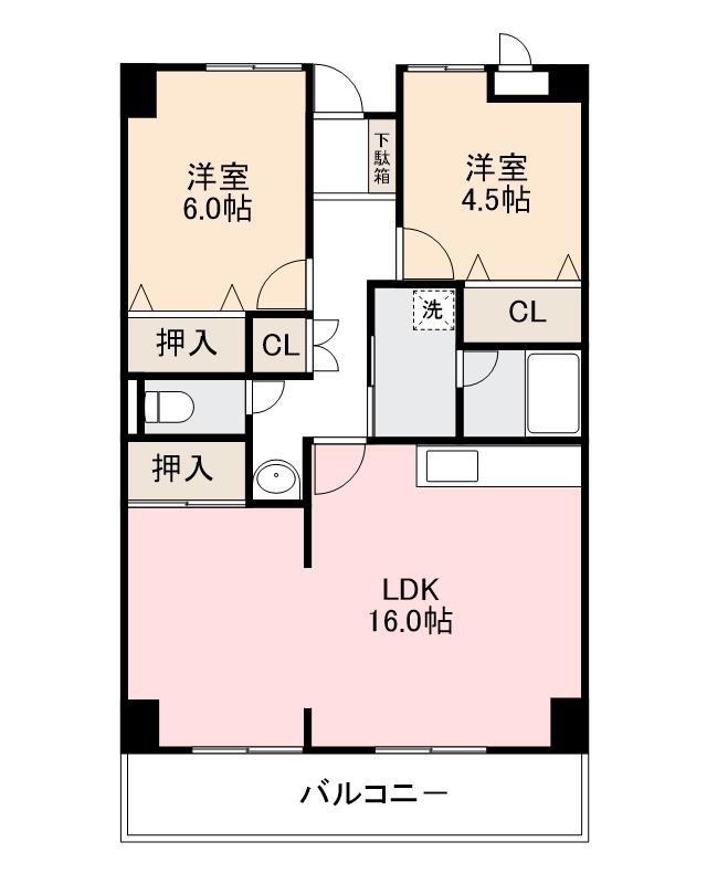 ルネ・コート太田(2LDK/3階)の間取り写真