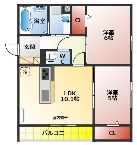 AXIS木田町(2LDK/3階)の間取り写真