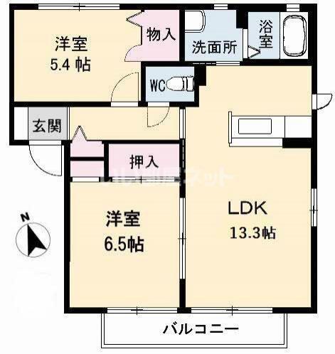 シャーメゾン際波 A棟(2LDK/1階)の間取り写真