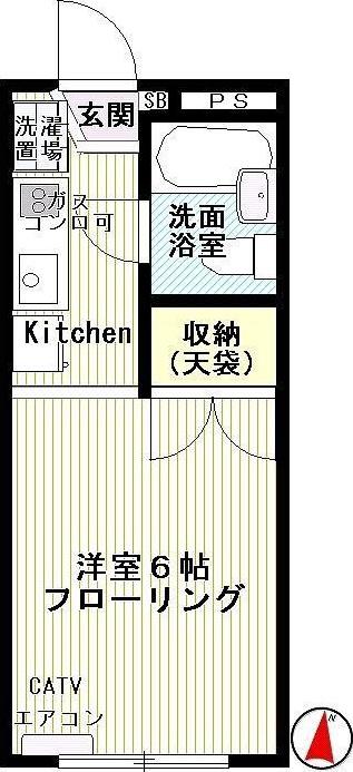 ハイツスバル谷(1K/1階)の間取り写真
