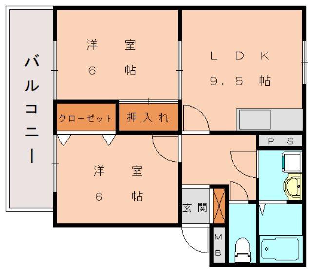 ボヌール今の庄(2LDK/2階)の間取り写真