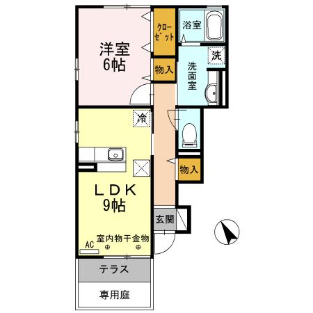 ソレイユII(1LDK/1階)の間取り写真