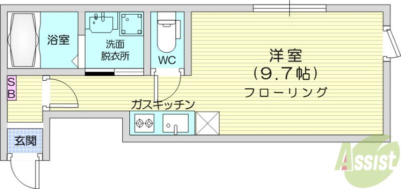 ブルーメ連坊(ワンルーム/2階)の間取り写真