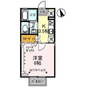 ルミナス若狭2棟(1K/1階)の間取り写真