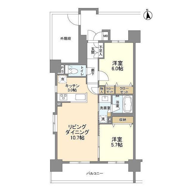 グラーナ上野(2LDK/2階)の間取り写真