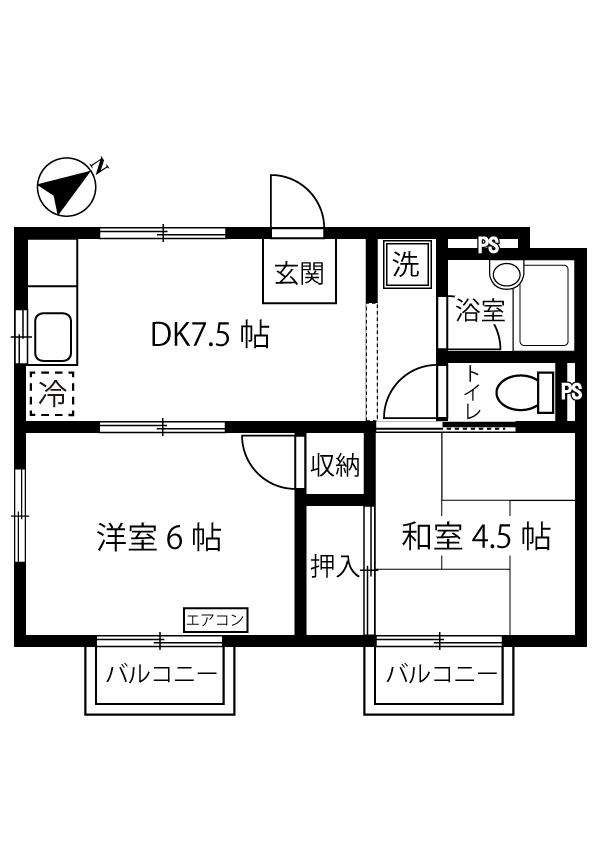 サマックス小川ハイツ(2DK/2階)の間取り写真