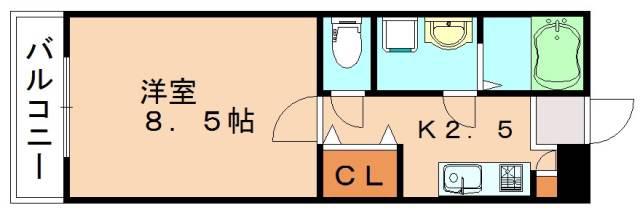 メルディアン九工大前(1K/2階)の間取り写真