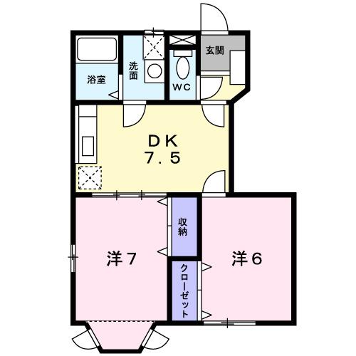 フラット・ハイムB(2DK/1階)の間取り写真