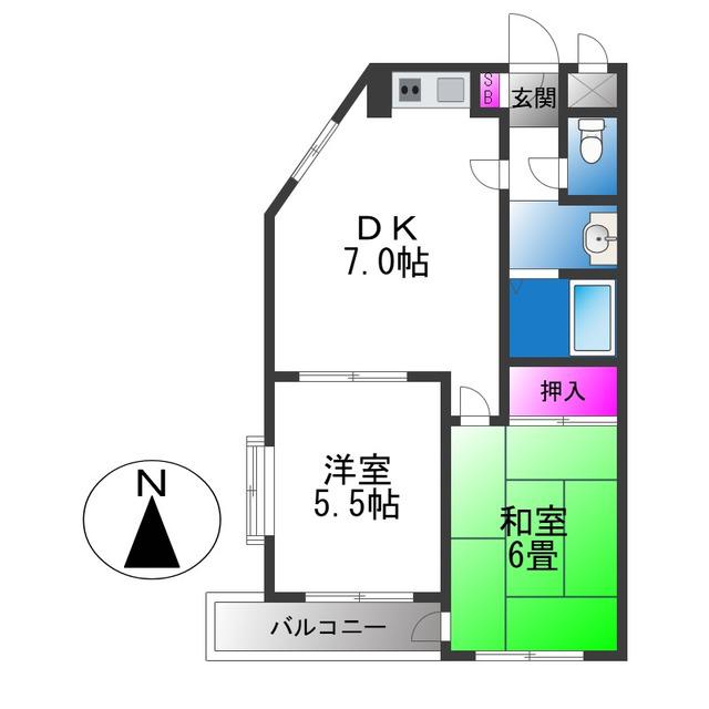 グレイドゥル中野(2DK/4階)の間取り写真