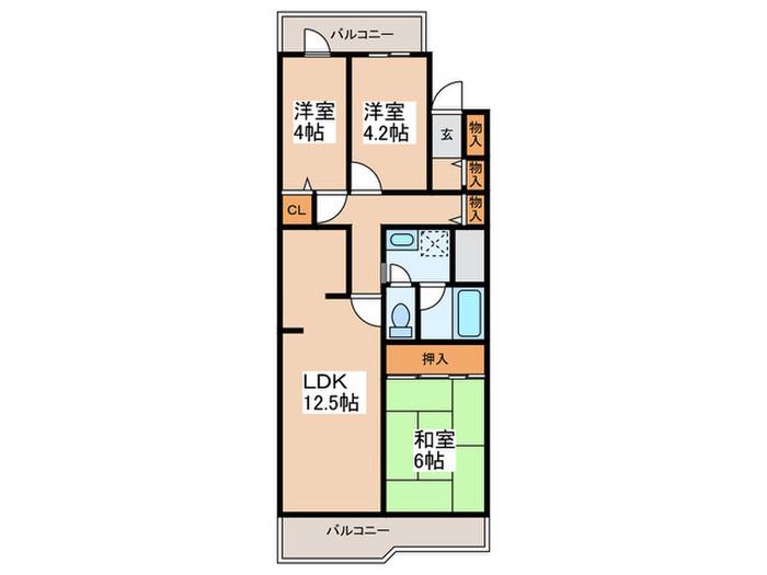 府中学園ハイツ(3LDK/3階)の間取り写真