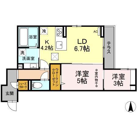グランディール六丁の目(2LDK/1階)の間取り写真