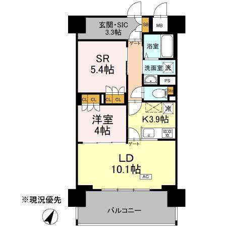 リーラ横浜川和町(1SLDK/8階)の間取り写真