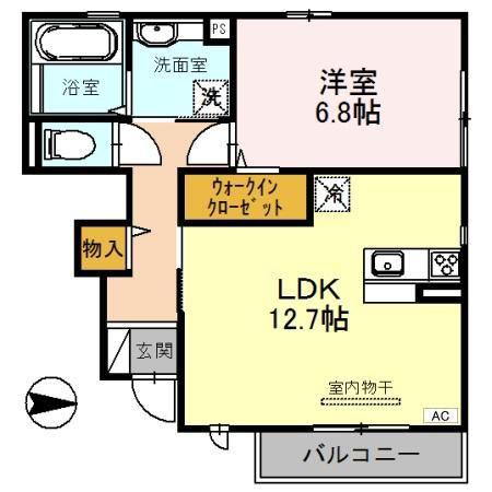 オルソ B棟(1LDK/1階)の間取り写真