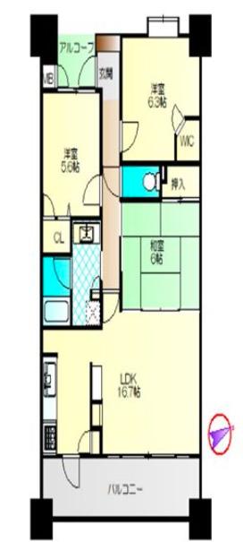 アルフィーネ久留米中央町(3LDK/3階)の間取り写真