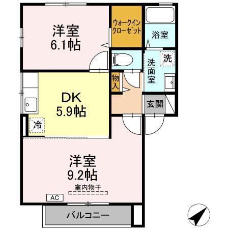 ウィング ヴューB(2DK/2階)の間取り写真
