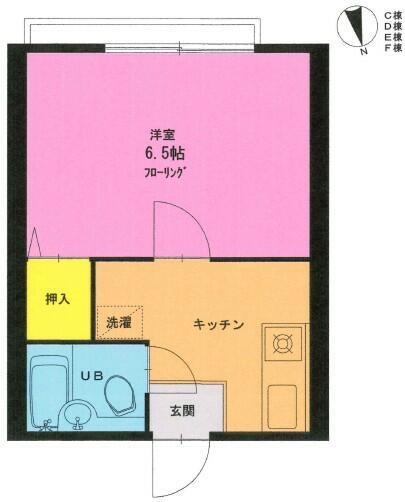 國恵ハイムC棟(1K/2階)の間取り写真