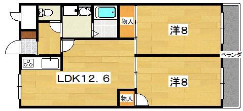 エクセラン(2LDK/5階)の間取り写真