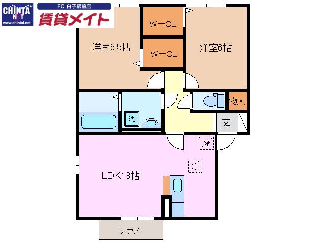 アーデ フライア C棟(2LDK/1階)の間取り写真