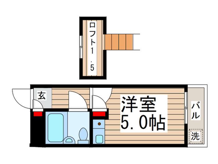 スリーエム(ワンルーム/2階)の間取り写真
