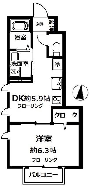 ストランド三ツ沢(1DK/1階)の間取り写真