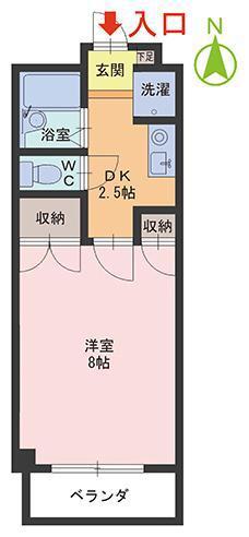 ビリヤンスモーヴ(1DK/2階)の間取り写真