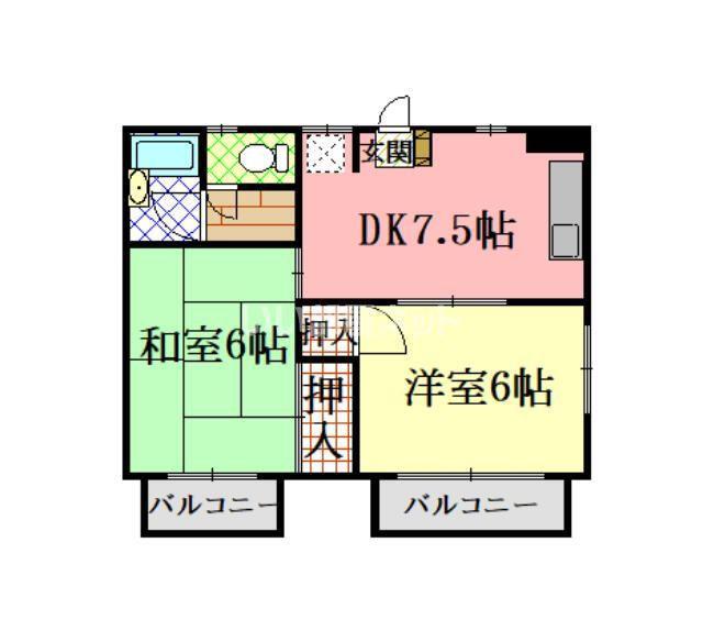 笹本ハイツA(2DK/2階)の間取り写真