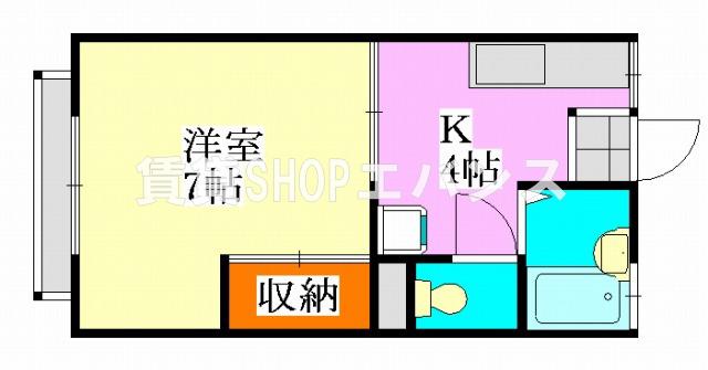 ロータスハイツ A棟(1K/1階)の間取り写真