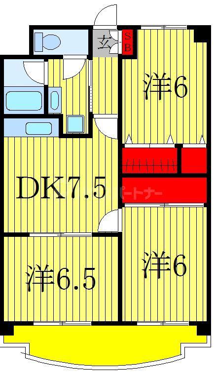 ブライトステージ南柏(3DK/3階)の間取り写真