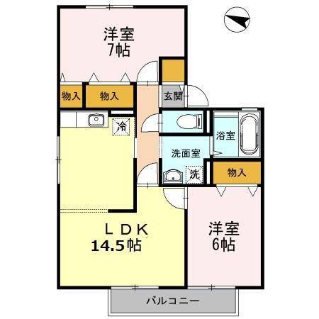 エセルディハイツA棟(2LDK/2階)の間取り写真