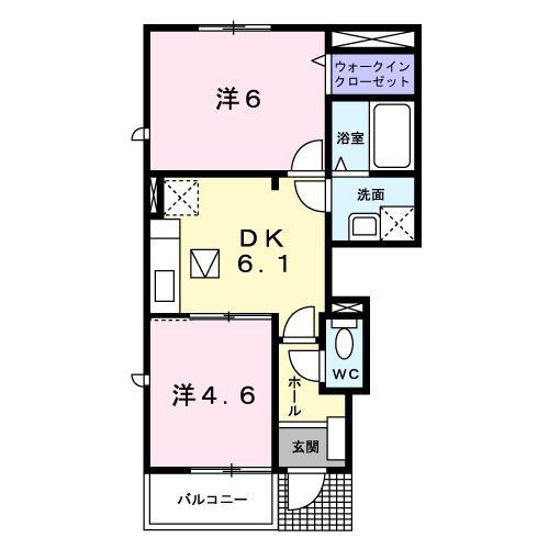 ラフィーネ B(2DK/1階)の間取り写真
