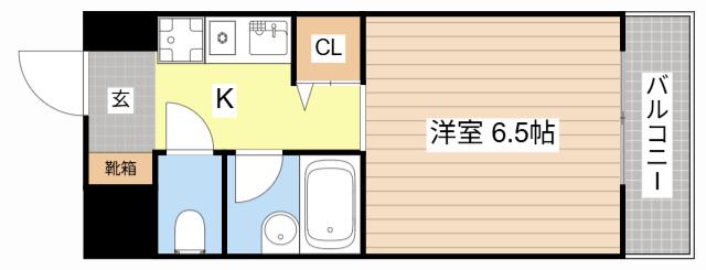 萱野ビル(1K/6階)の間取り写真