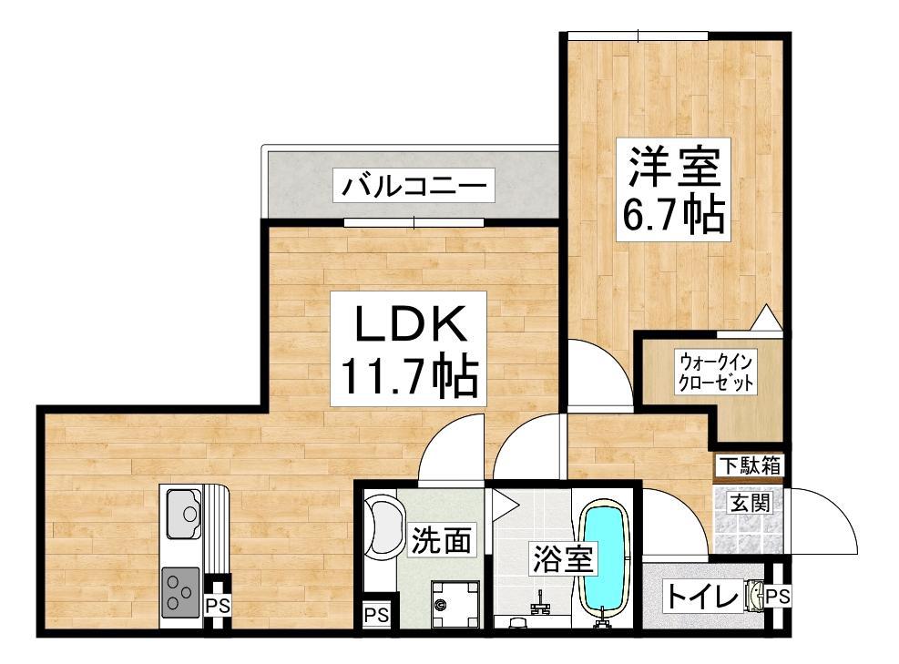 YKメゾン向陽(1LDK/1階)の間取り写真