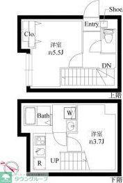 ル・クール渋谷本町(2K/B1階)の間取り写真