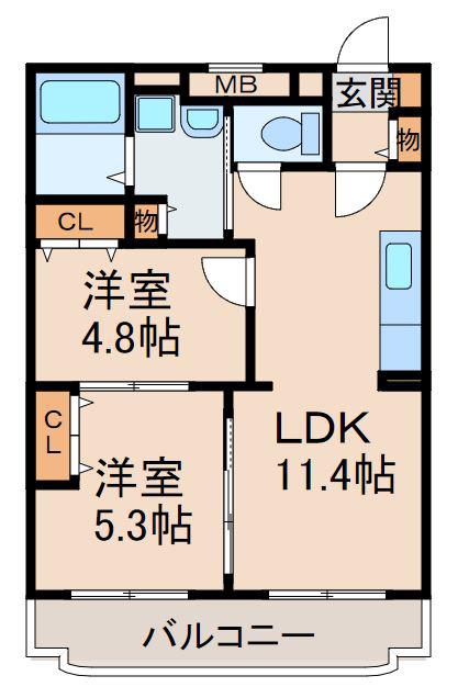 ユーミー水道路(2LDK/3階)の間取り写真