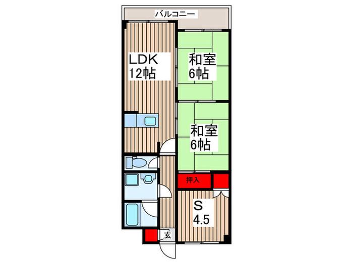 KIフラット越谷(2SLDK/2階)の間取り写真