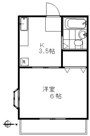 小田急線 梅ケ丘駅 徒歩5分 2階建 築36年(1K/2階)の間取り写真