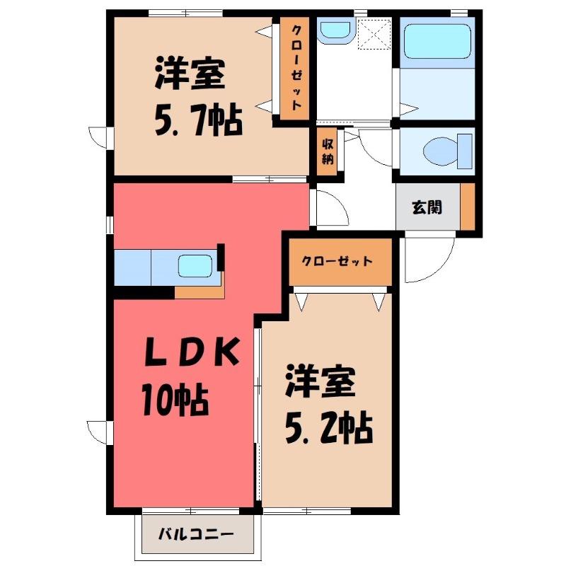 ヴィラ・ブルーノG棟(2LDK/1階)の間取り写真