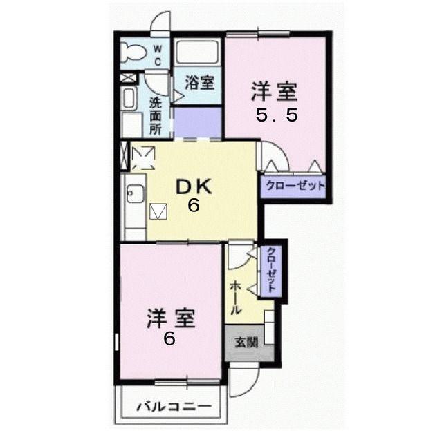 カステーロ(2DK/1階)の間取り写真