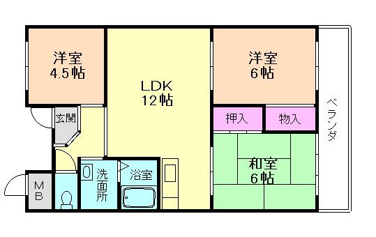 エレガンス村上(3LDK/4階)の間取り写真