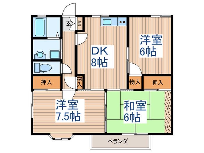 ボン・エルフ(3DK/2階)の間取り写真