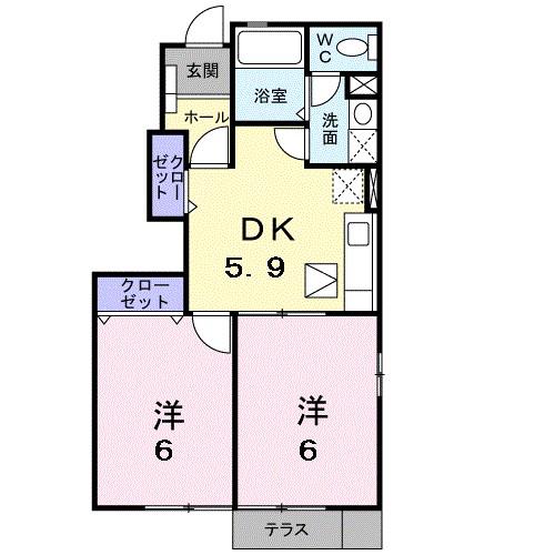 スカイラークI(2DK/1階)の間取り写真
