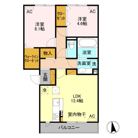 RICHE B棟(2LDK/1階)の間取り写真