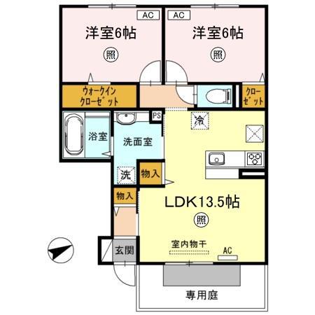 ヴィラ・アムールII(2LDK/1階)の間取り写真