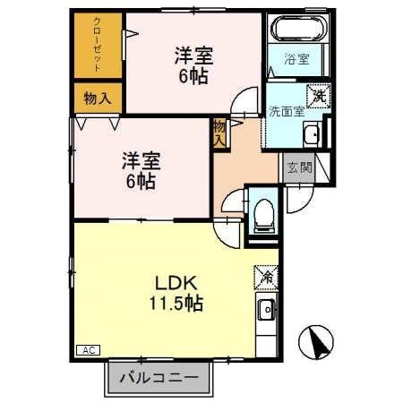 アヴェニール ガーデン(2LDK/2階)の間取り写真